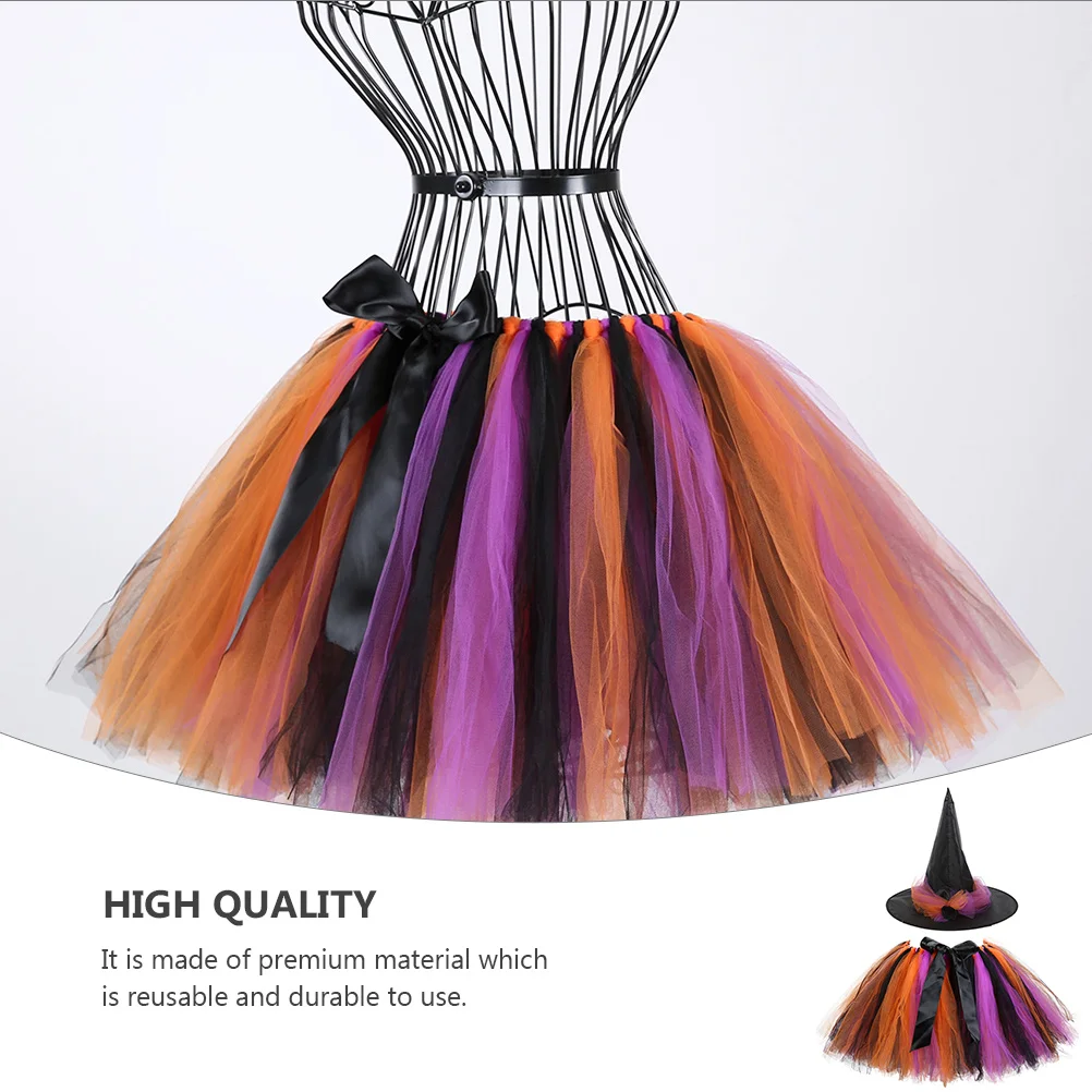 ชุดแม่มดฮาโลวีน 1 ชุด ประกอบด้วยหมวกและกระโปรง ดีไซน์สีสันสดใส สำหรับเด็ก แต่งตัวในงานวันเกิด งานแสดง ถ่ายภาพ