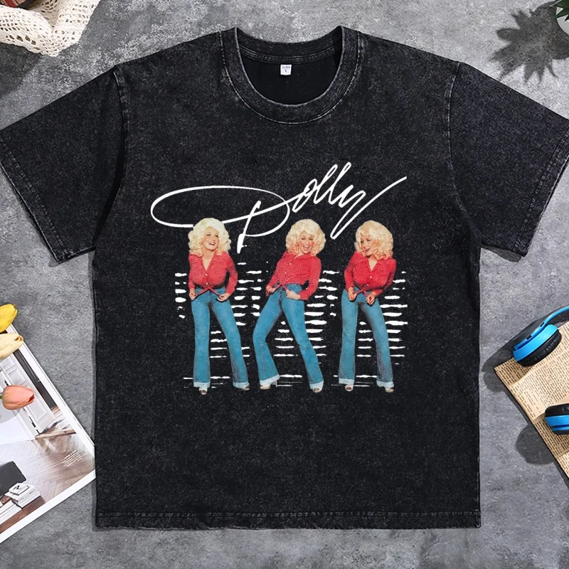 Dolly Parton Here You Come Again T-Shirt Men Women Vintage Washed Cotton T Shirts Casaul Round Neck Printed Short Sleeve Tees