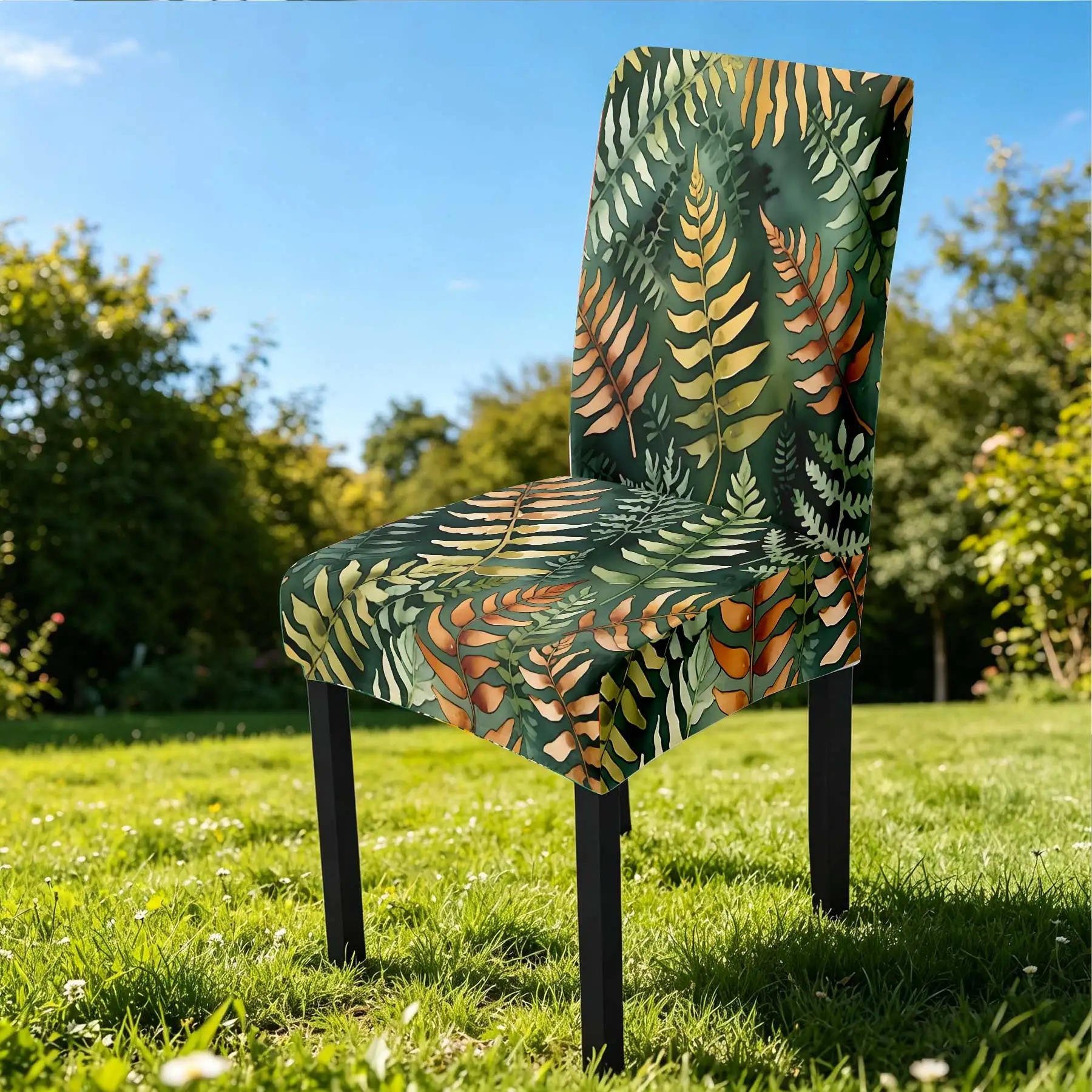 

2026 Summer Outdoor Elastic Chair Cover, Tropical Fern Leaf Print, Stretchable Full Coverage, Washable Fade -