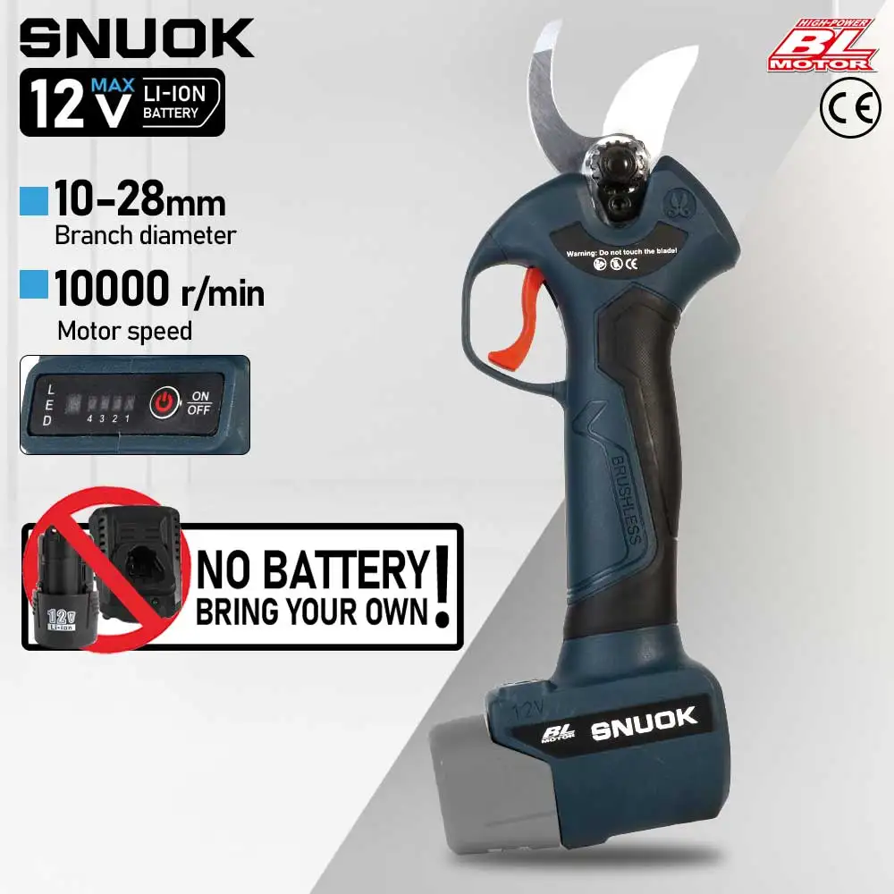 SNUOK 12V Brushless Electric Pruning Shears DIY Outdoor Garden Bonsai Pruning Fruit Tree Power Tool for Bosch Lithium Batteries