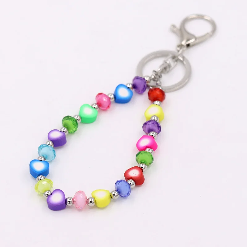 Lovely Key Chains for Female Girls Boho Colorful Heart Pendant Women Bag Keychain Evil Eye Charm Accessories Gifts