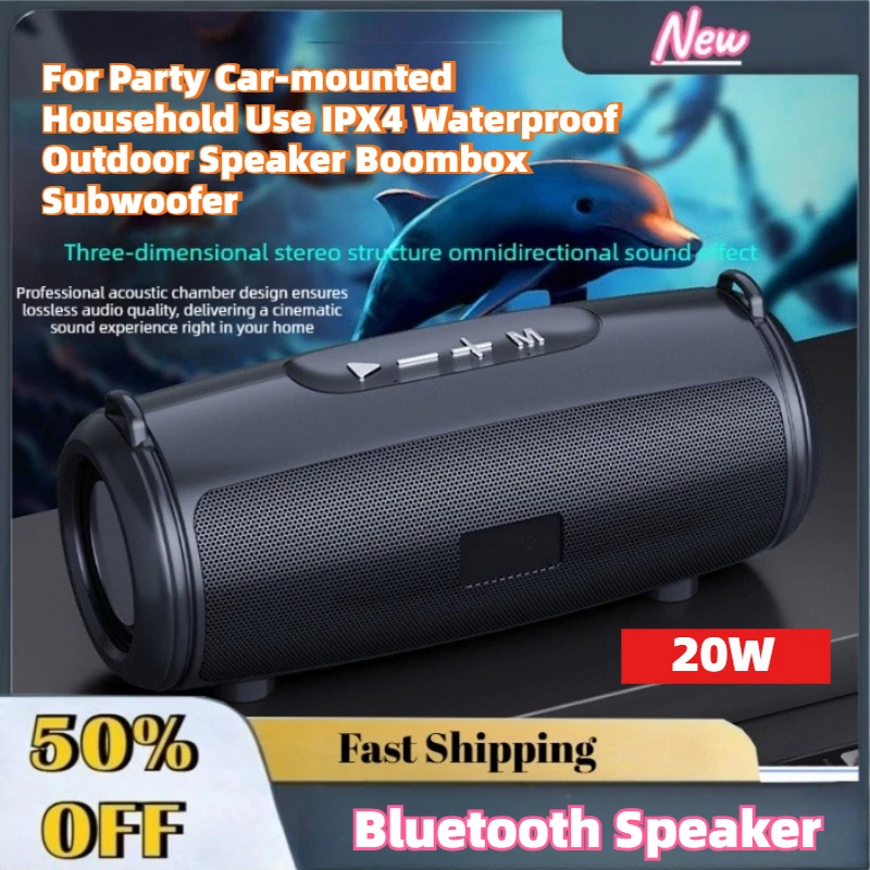 New 20W Portable Loud Bluetooth Speaker for Party Car-mounted Household Use IPX4 Waterproof Outdoor Speaker Boombox Subwoofer