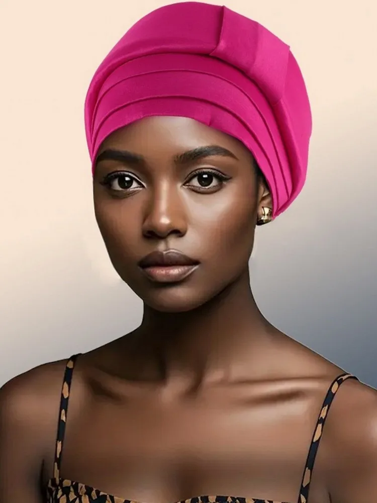 Multilayer African Women's Turban Cap Female Head Wraps Pleated Auto Gele Cap Headtie Muslim Headwear Party Headpiece