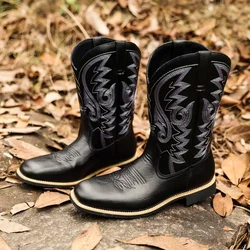 Men's Mid-calf Boots Fashion Handmade Leather Boots for Men Retro Western Cowboy Boots Designer Motorcycle Boot Big Size48 Botas
