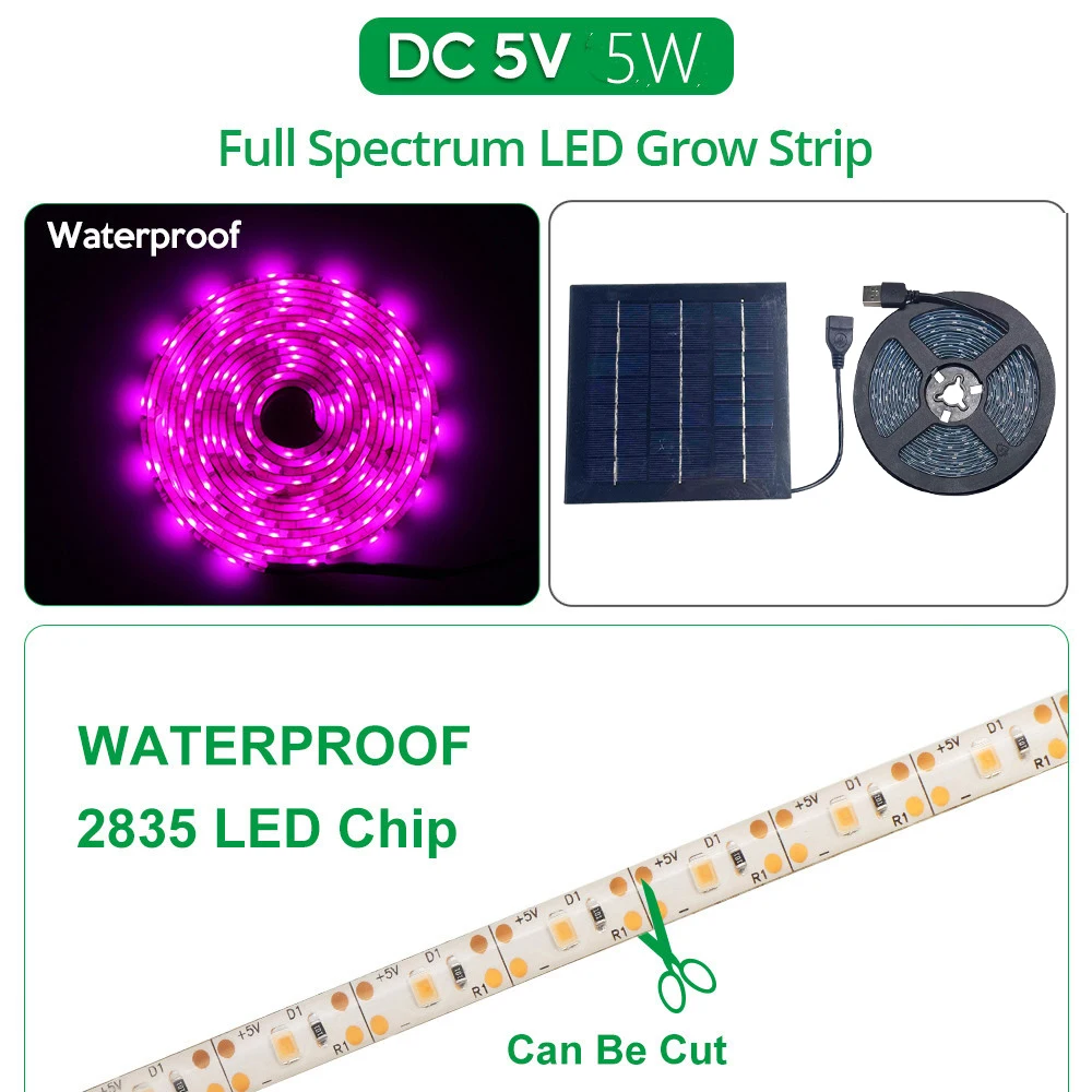 

5M Plant Growth Light Full Spectrum Flower Plant Phyto Growth Lamp DC 5V 2835 SMD for Plants Hydroponics Growing System