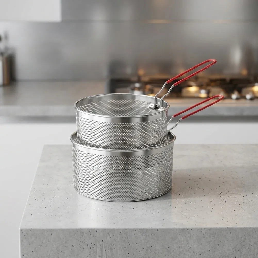 Stainless Steel Pasta Basket 2pcs for Efficient Cooking Straining Steaming without Sink Required 18cm 20cm Silver Purpose