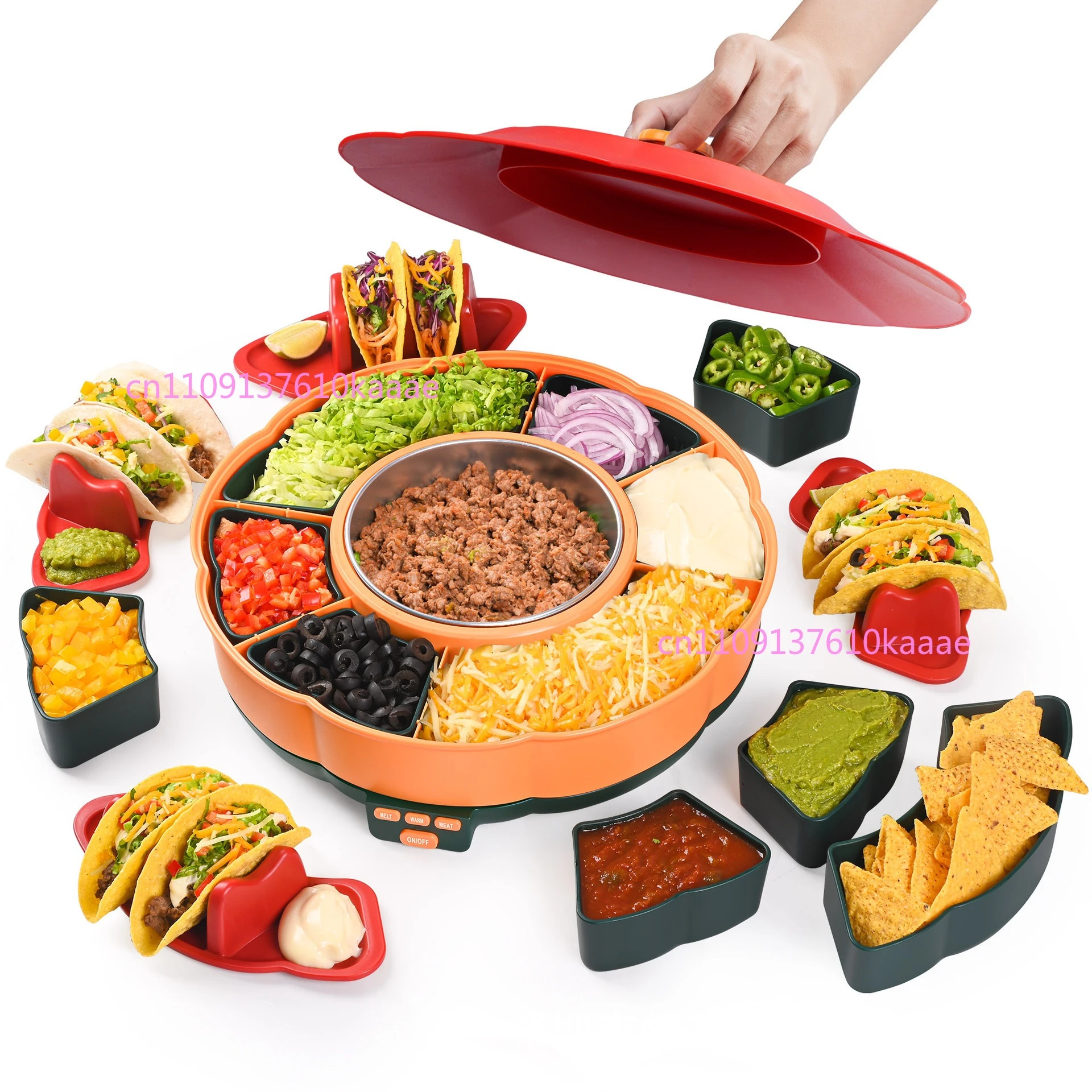 

Plate Set with Heated Electric Hot Pot Rotating Fruit Plate Party Gift Pan