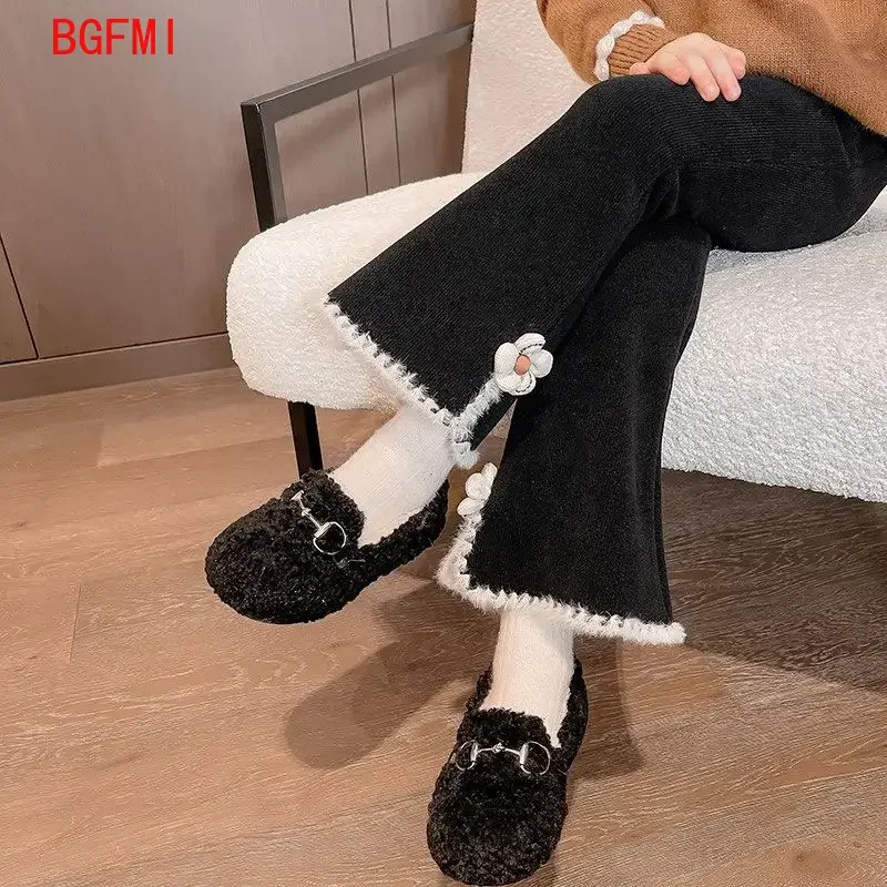 Girls Velvet Pants for Fall Winter Integrated Velvet 2024 New Children's Bell Bottom Pants Clothing Thickened Baby Casual Pants