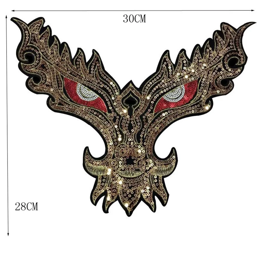 Parches de cabeza de dragón grande, pegatinas de ropa bordadas Punk, parche dorado para chaqueta y mochila, accesorios decorativos