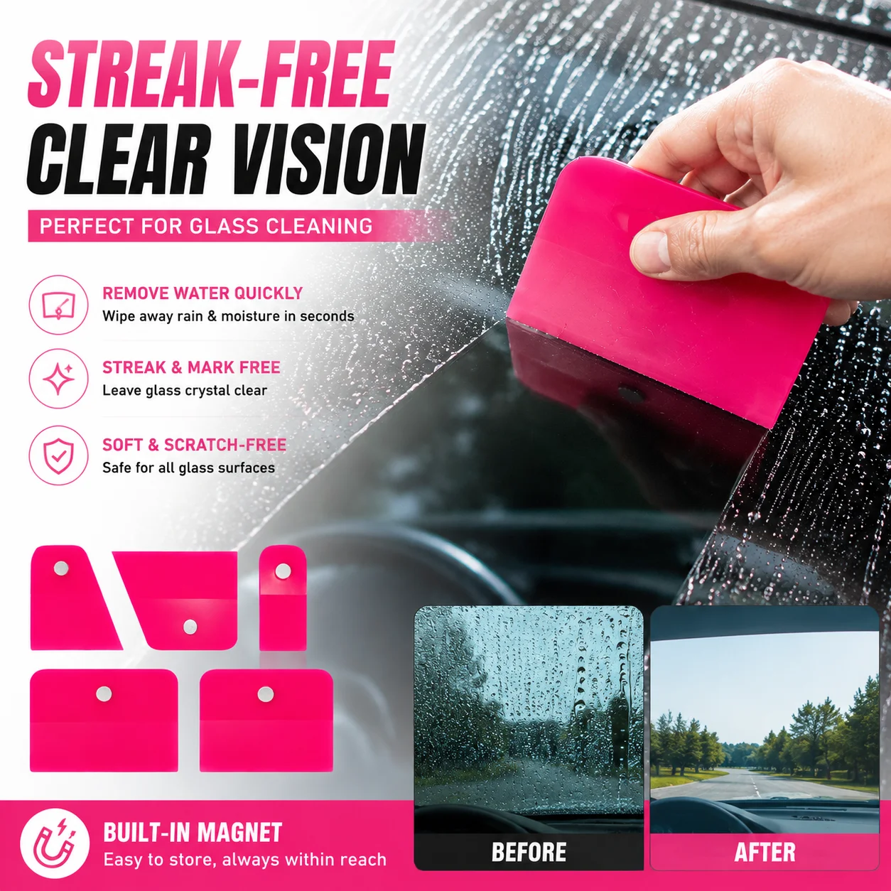 LBFILM 5PCS Magnetic PPF Squeegee Set Car Vinyl Wrap Film Scraper Soft TPU Bubble Remover Window Tint Installation Tool