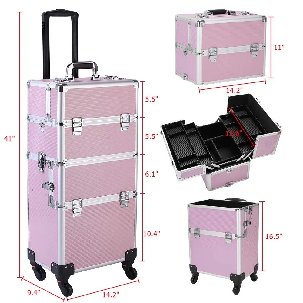 3 in 1 Rolling Makeup Train Case Cosmetic Trolley 360 Wheels 2 Drawers for Makeup Tattoo Hairstylist