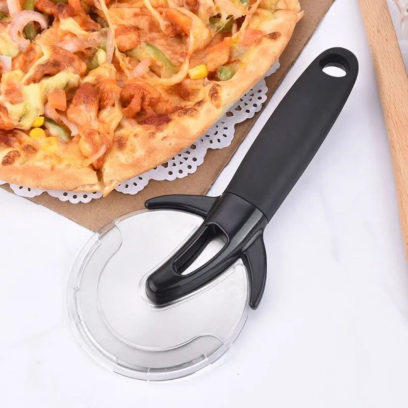 Stainless Steel Knife Pizza Baking Tools Big Rubber Handle Pizza Wheel Round Rotating Special Cutter Cutting with Protect Cover