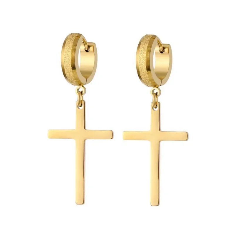 Orecchini pendenti con croce Punk di moda in acciaio inossidabile Design semplice Scrub Geometric Stud Ear Jewelry regali per feste per donna uomo