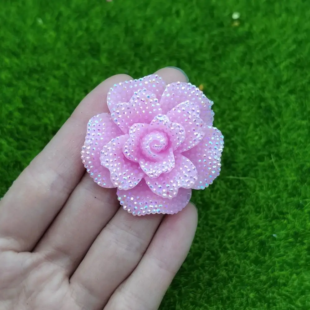 2Pcs Luxury Large Size Resin AB Color Flat Back Bow Kawaii Pink Rose White Red  Junk Phone Case Decoration Charms