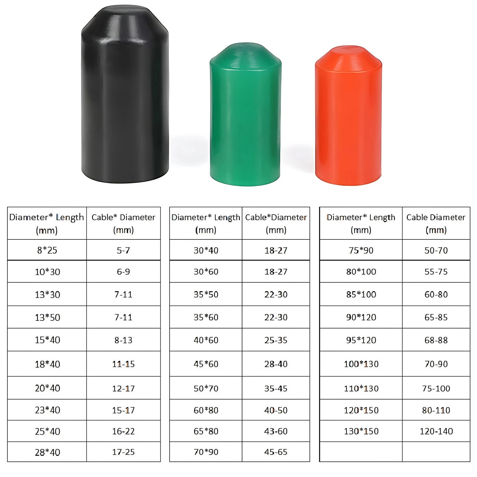 Peijian 5pcs/lot Adhesive Glue Lined Heat Shrink End Cap 2:1 Cable Caps Black/red/green Diameter 8mm To 130mm For Wire Cable