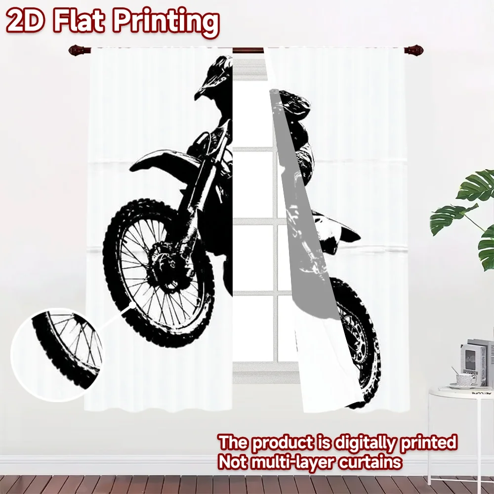 2D flat printing 2pcs Curtain Curtain Motocross Rider Jumping Digital Printed Polyester Drapes Family Party Perfect for Indoor
