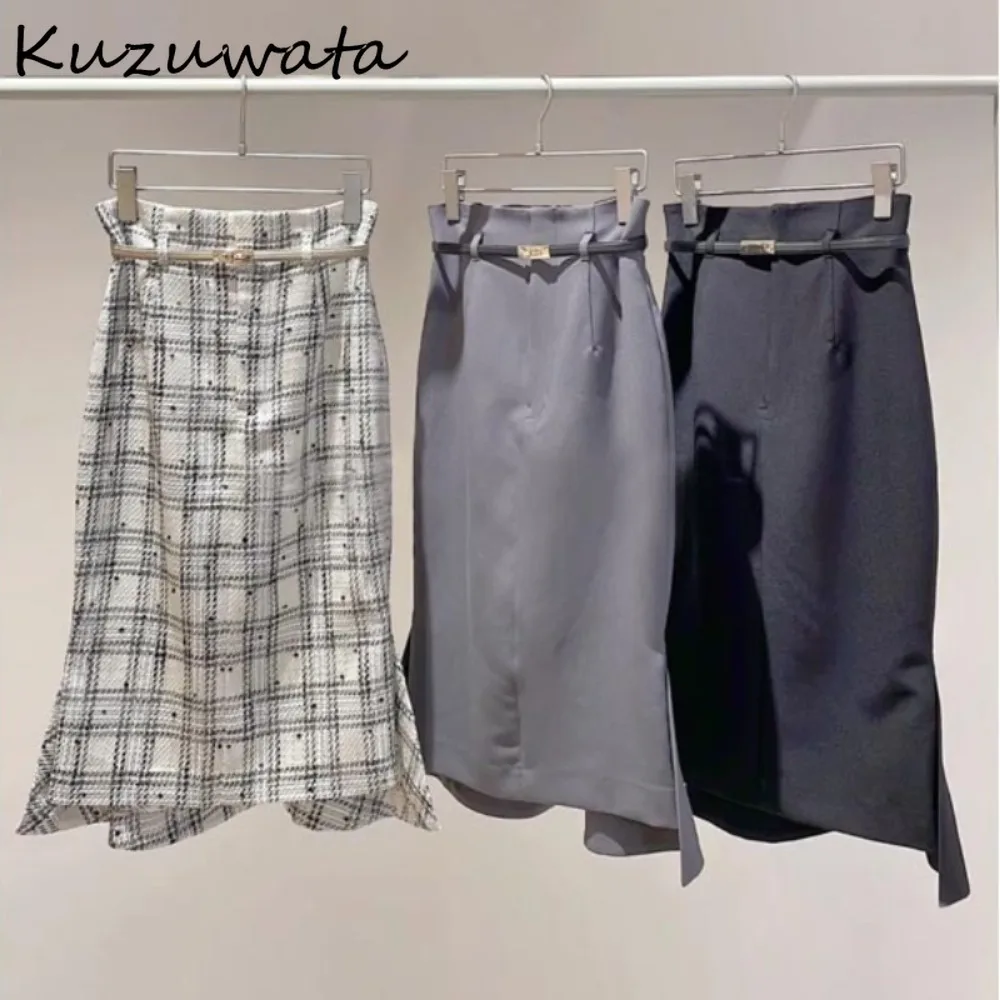 

Kuzuwata новая облегающая юбка средней длины, элегантная, милая, тонкая, студенческая, в консервативном стиле Falda, Япония, нерегулярный пояс, универсальная Mujer Faldas