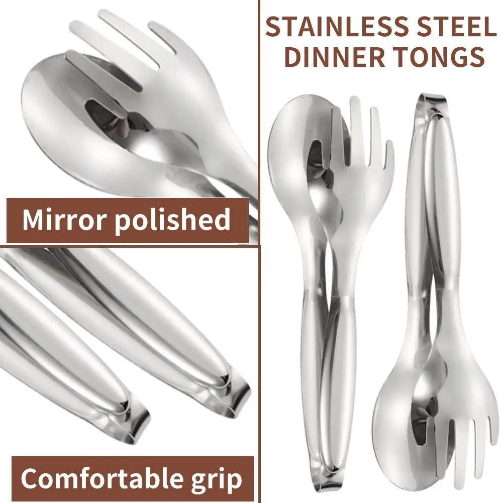 

Stainless Steel Food Tongs 2-in-1 Fork Spoon Serving Tongs Non-Slip Kitchen Tongs For BBQ Cooking Salad Bread Meat Dinner Tongs