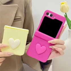 Cute 3D Love Heart Solid Color Phone Case for Samsung Galaxy Z Flip5 5G Z Flip6 Flip3 Flip4 Zflip5 Shockproof Cover