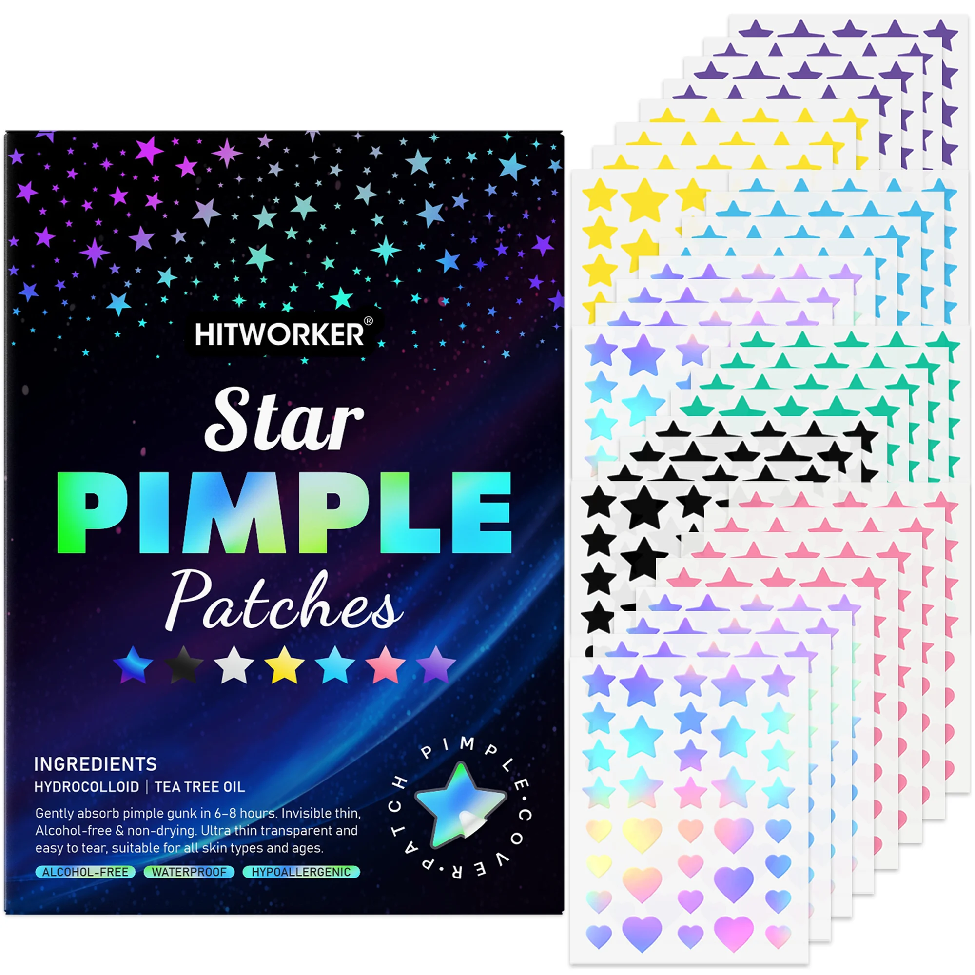 1008/504/pieza/caja Set de Parches para el Acné en Forma de Estrella - Parches para el Acné a Base de Agua de Alta Calidad para una Limpieza Profunda, Suaves y Amigables con la Piel