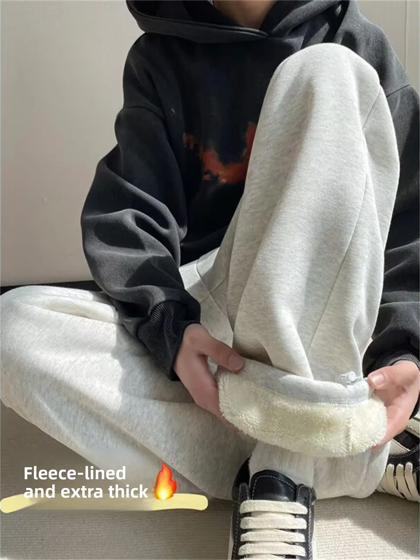 

Мужские зимние теплые спортивные брюки из овечьего флиса с прямым кроем, свободные, удобные, молодежные