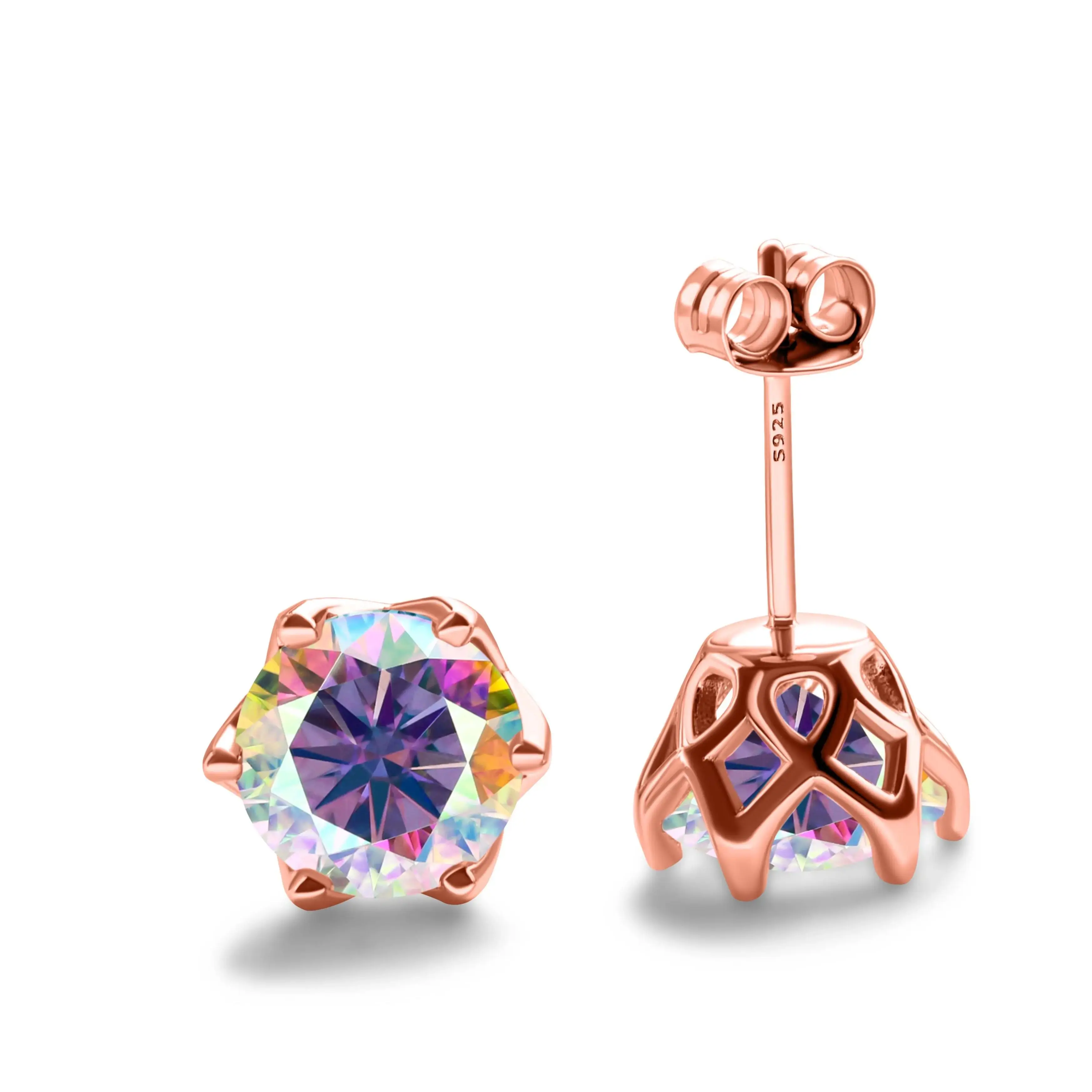 0.5ct-2ct Multicolor Moissanite Stud Earrings Lab Created Diamond 925 Sterling Silver Rose Gold Plated Wedding Jewelry