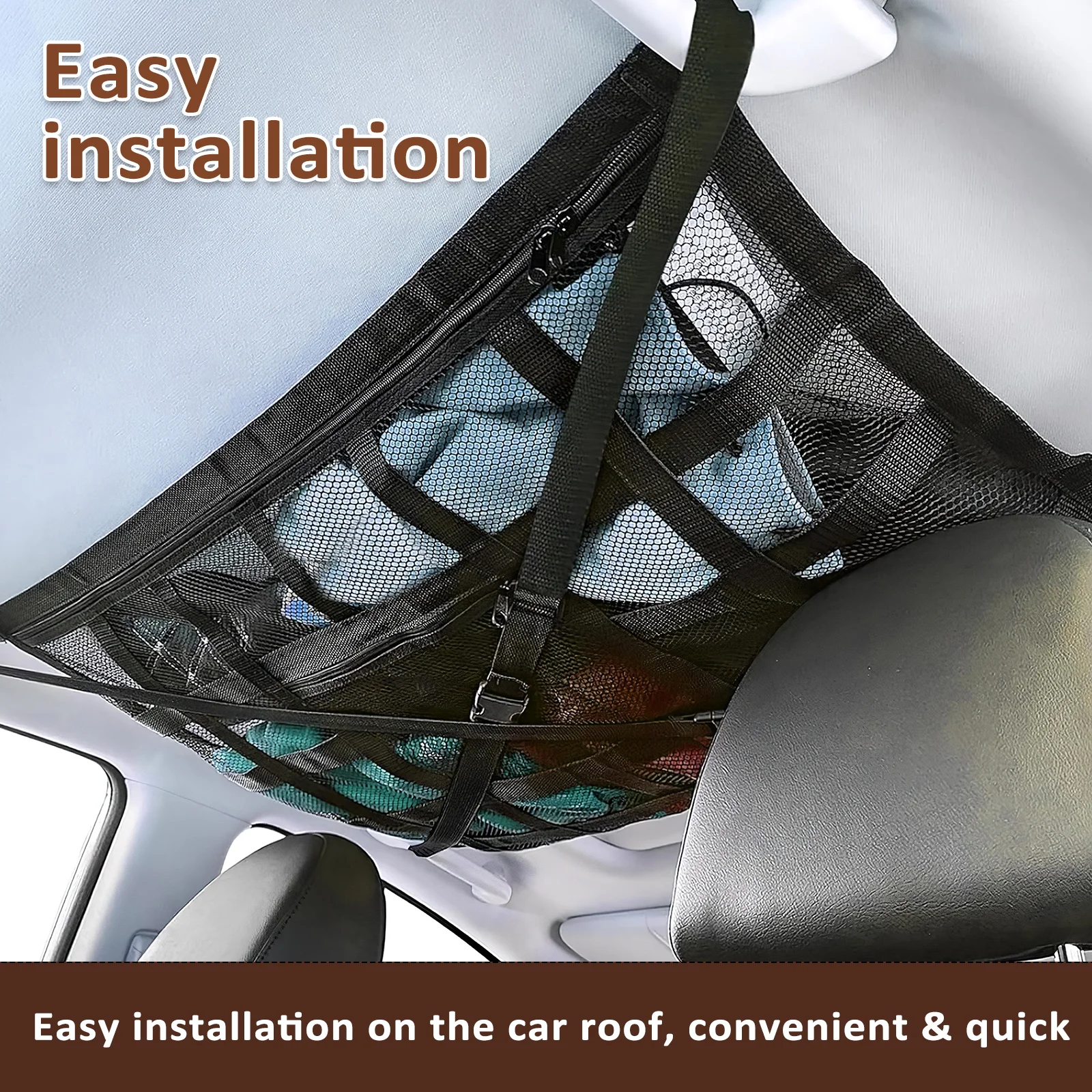 

Car Roof Storage Net 90x65 Black 30 Pockets Large Capacity Polyester Cargo Net Suv Trunk Organizer Travel Camping Essentials