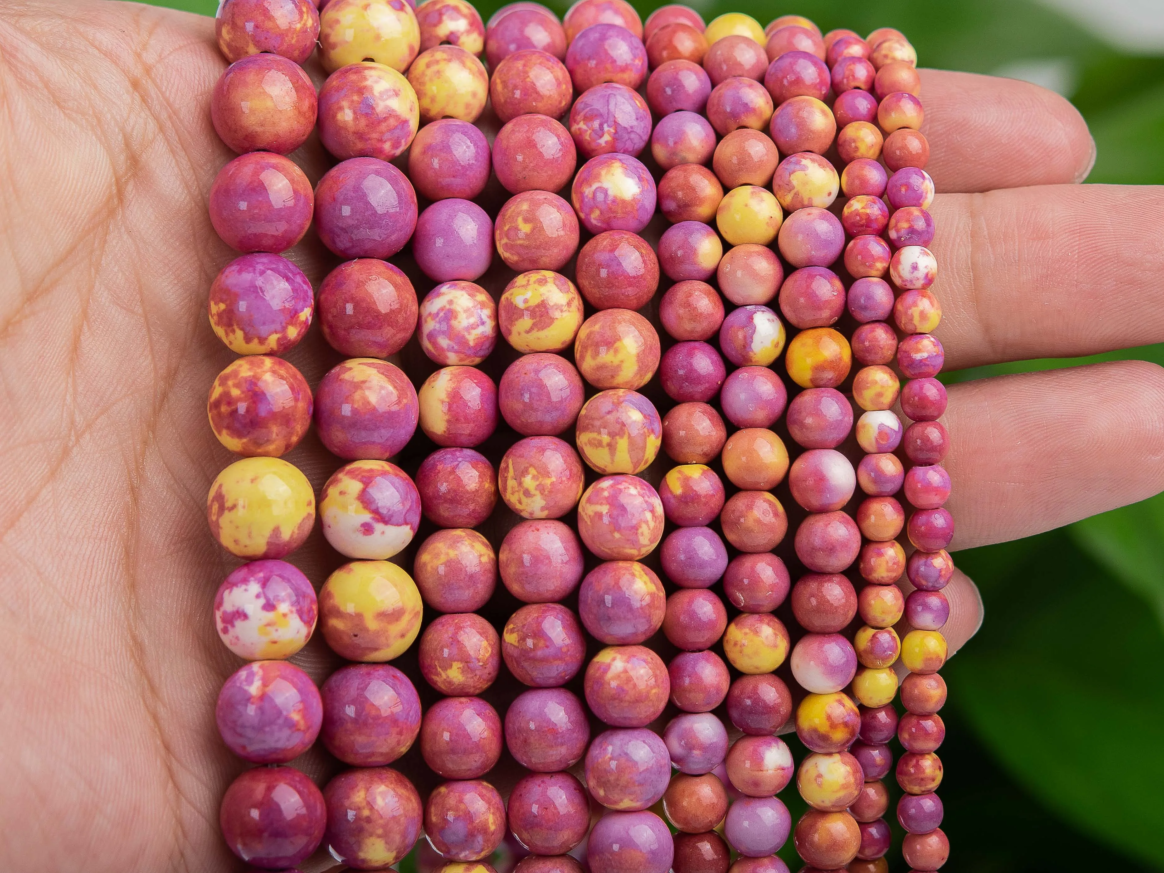 Pink & Yellow Rain Flower Jades Loose Beads Round Shape Size Options 4/6/8/10/12mm for Jewelry Making