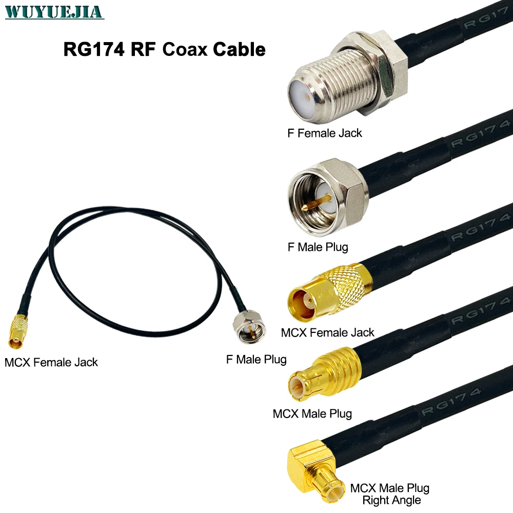 MCX Male Plug Right Angle to F Male Female Jack Adapter 50 ohm RF Coaxial Cable RG-174 For Digital Television & Video Reception