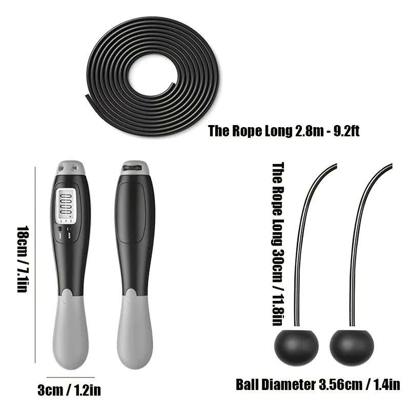 Cuerda de saltar portátil sin ropas con bola y Cuerda de repuesto de 2,8 M, Electrónica inteligente, Digital, para perder peso, equipo de Fitness