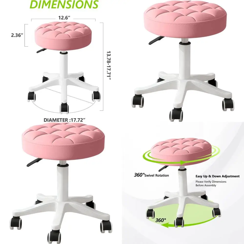 

Adjustable Height Rolling Stool with PU Leather Seat for Medical, Tattoo, Home, and Office Use