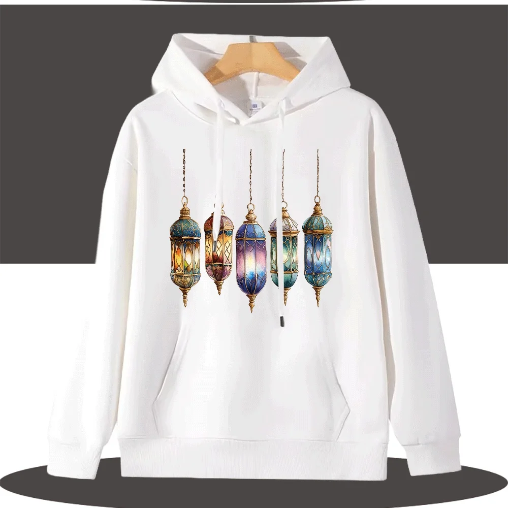 

Элегантные семейные толстовки с узором в виде декоративного фонаря к Рамадану и Аль-Фитру, уникальные свитшоты в акварельном стиле для родителей и детей