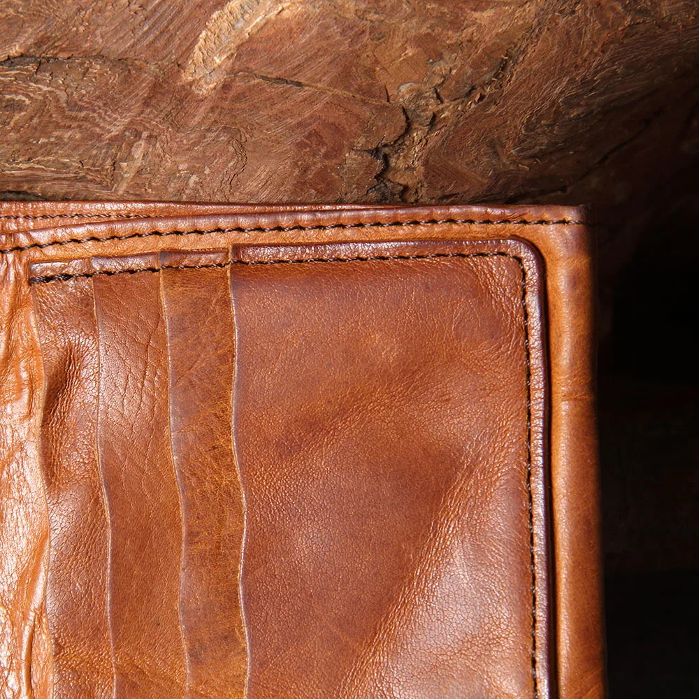 S.WORKER Vollnarbiges Rindsleder-Portemonnaie Vintage Slim Bifold Geldbörse für Herren Business – Detail 7