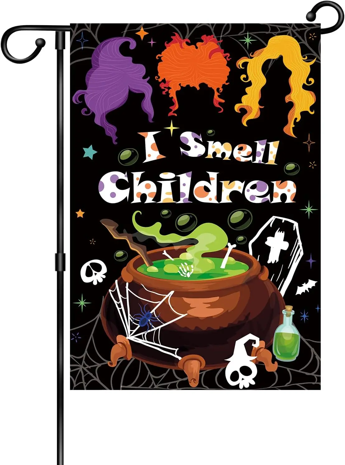 I Smell Children Sisters Garden Flag,Halloween Hocus Pocus Yard Decor,Sanderson Sisters Witches Spider Web Yard Outside,12x18 In