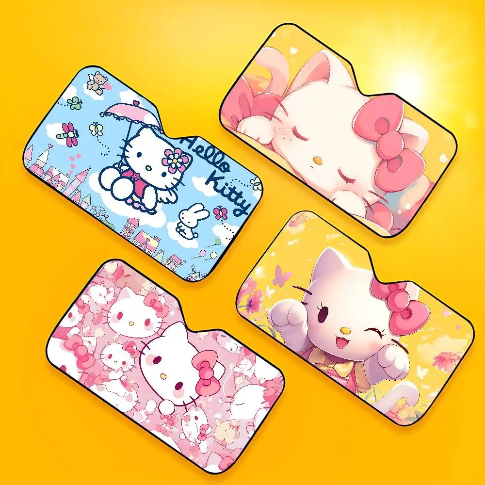 Penutup Pelindung Matahari Mobil Lipat Universal Ringan Motif Kartun Lucu H-Hello K-Kittys