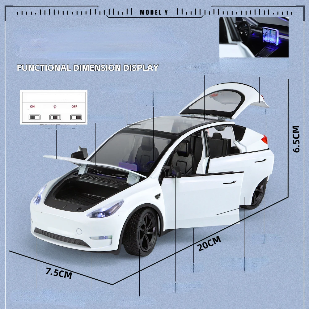 1:24 TESLA MODEL Y Simulation Alloy Car Model Vehicle Sound And Light Pull Back Toy Car Boy Collection Decoration Gift C203