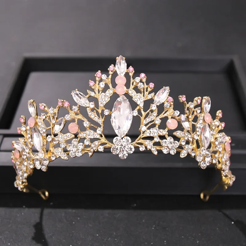 Pink Crystal Tiaras And Crowns For Women Bride Pink Rhinestone Prom Diadem Crown Tiara Bridal Wedding Hair Accessories Jewelry image 4