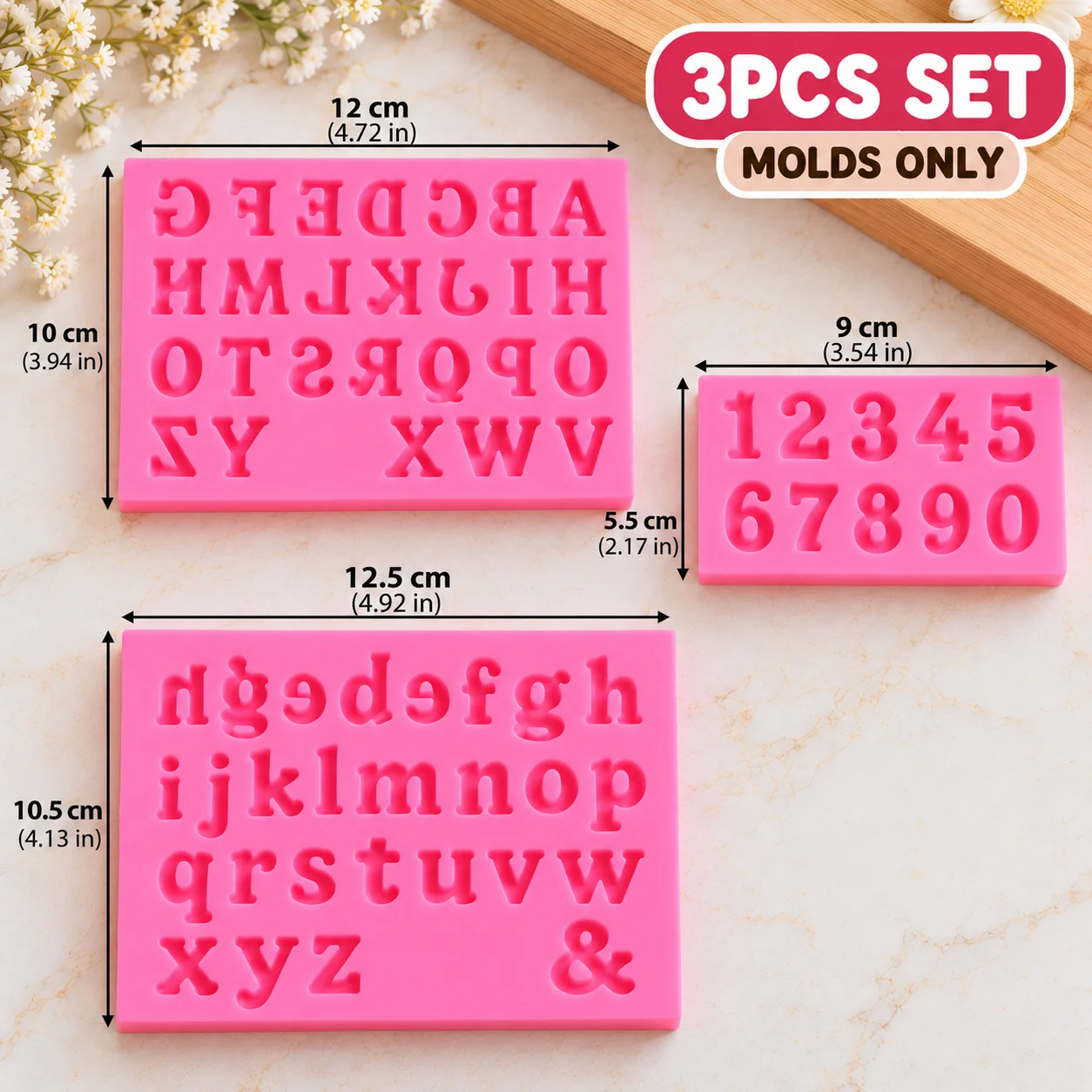 3Pcs Alphabet Number Silicone Mold Uppercase Lowercase Letter Mould DIY Resin Polymer Clay Keychain Name Tag Jewelry Making