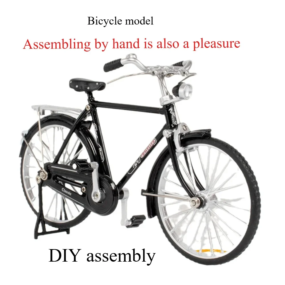 DIY Assembled 1:10 Model Alloy Retro Bike Diecast Decoration Model Metal Toy Black Bicycle Simulation Collection Toys for boys