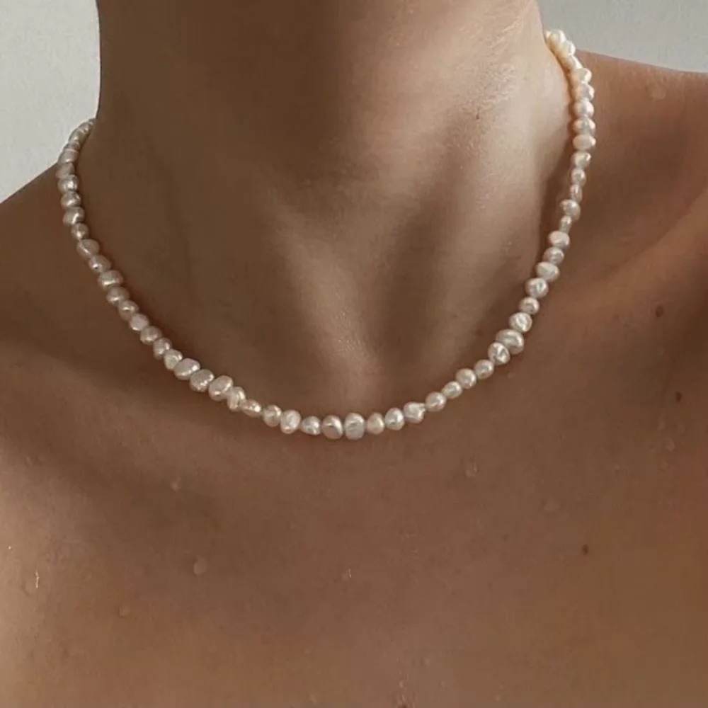 Vlen Mehrlagige Süßwasserperlenkette für Damen, 18K vergoldeter Perlenchoker, zierlicher minimalistischer handgefertigter Schmuck, Geschenke – Detail 6