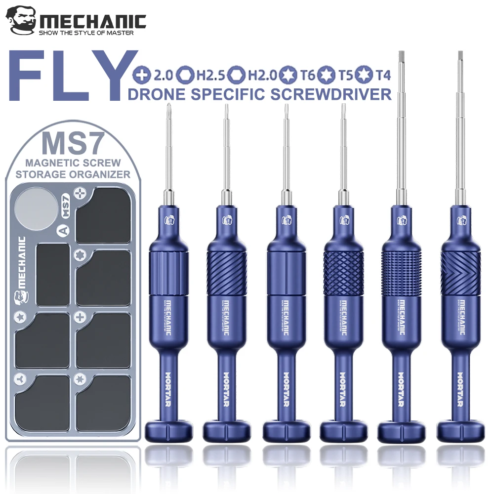 MECHANIC FLY 6Piece Set Drone Specific Precision Screwdriver Kit S2 Steel Bits Magnetic Ball Bearing Design for Drone Repair