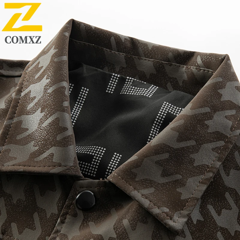 COMXZ Mens Leather Jacket 2025 New Light Luxury Outdoor Work Windproof Coat Premium Casual Daily Comfortable Autumn Outerwear​