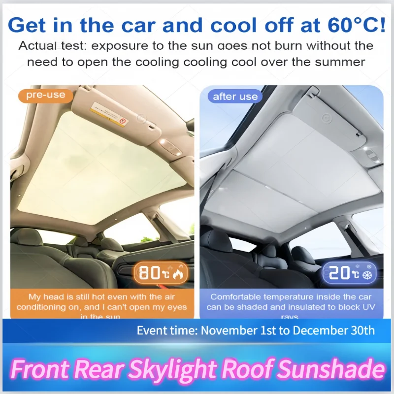 

For Tesla Model 3 2024 Front Rear Sunroof New Upgrade Ice Cloth Buckle Glass Roof Sunshade Car Front Rear Sunroof Skylight Sun R