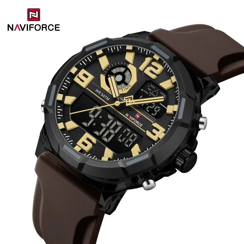 NAVIFORCE NF7130 Men Watch Dual Display 50M Water Resistant Chronograph Alarm Clock Fashionable Male Soft Wristwatch
