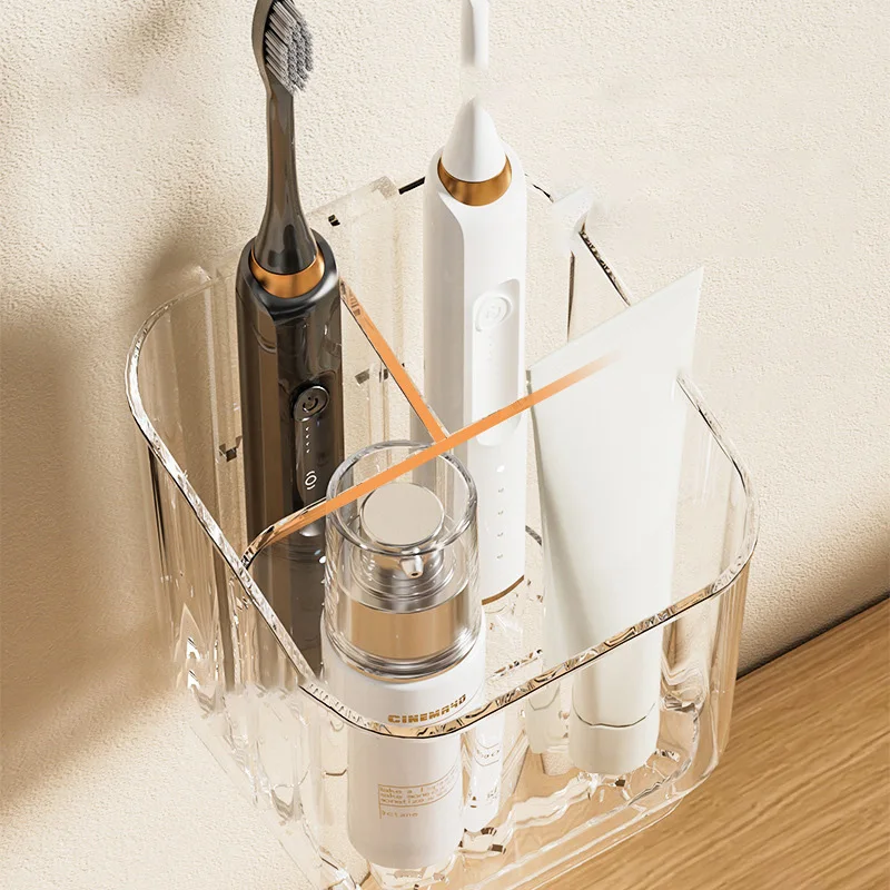 Toothbrush Storage Rack Large Capacity Bathroom Wall-Mounted Storage Box Plastic Organizer for Toothbrushes Toothpaste Razors To image 5