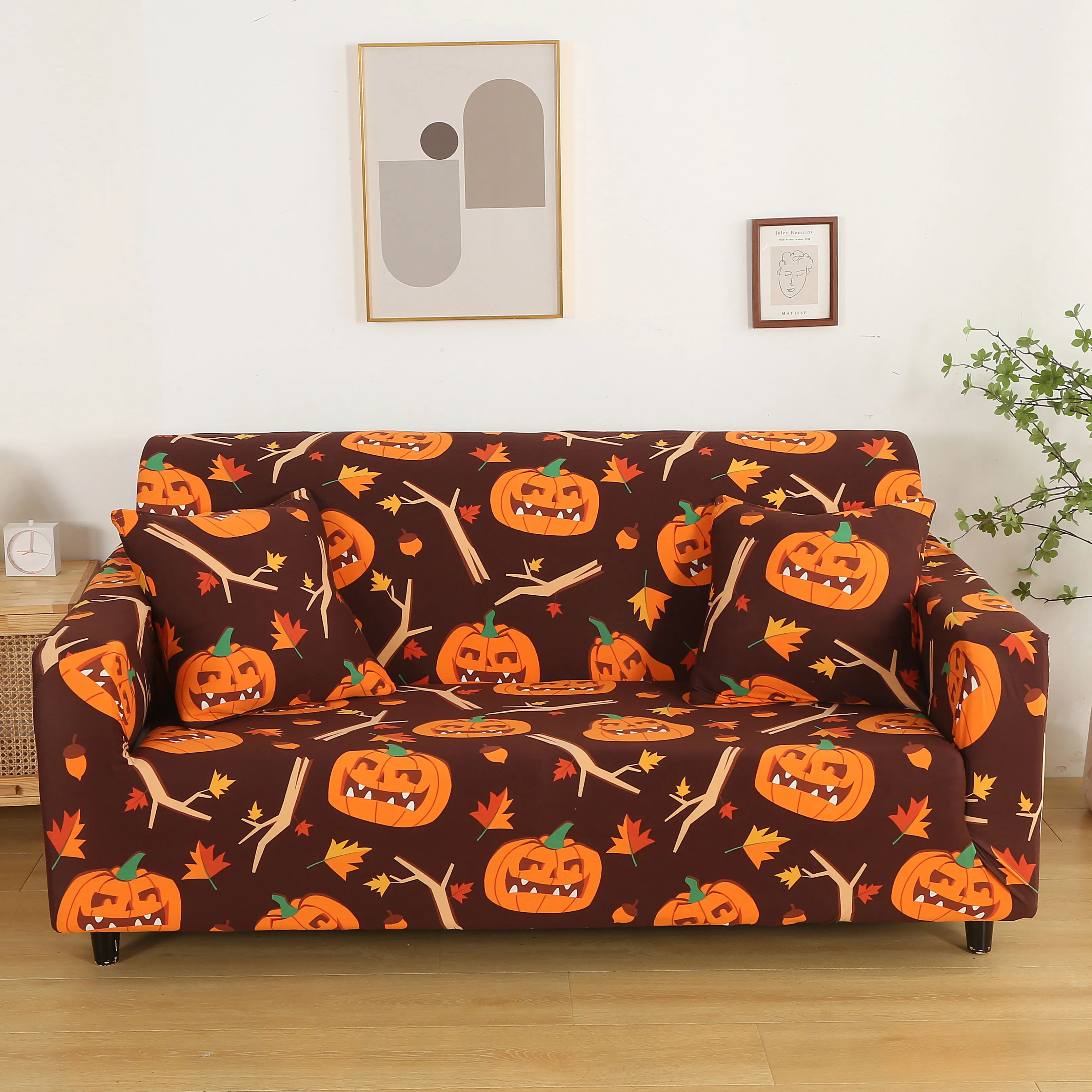 Halloween Sofa Cover for Living Room Elastic Stretch Couch Covers Pumpkin Pattern Sofa Slipcover 1/2/3/4 Seater Housse Canapé