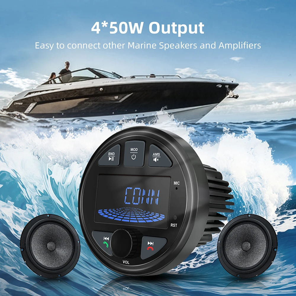NUOVA Radio per barche Sorgente stereo marina Lettore multimediale AM FM RDS Ricevitore MP3 MP4 Riproduzione video Bluetooth AUX per ATV UTV Carrello Moto