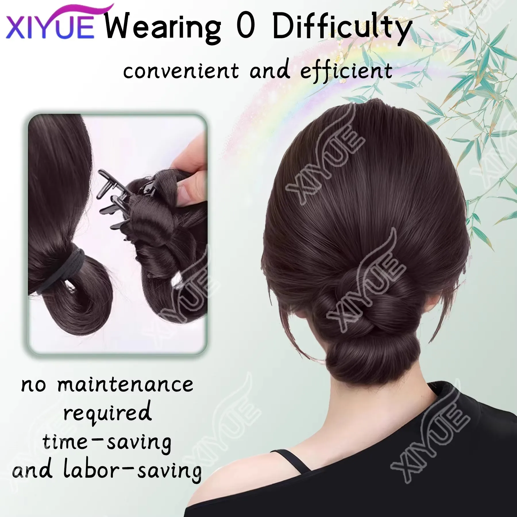 Black Synthetic Hair Bun Wig Hair Claw Clip Easy-to-Apply Low Updo Hair Accessory for Women Stylish Outfits Hairpiece XIYUE