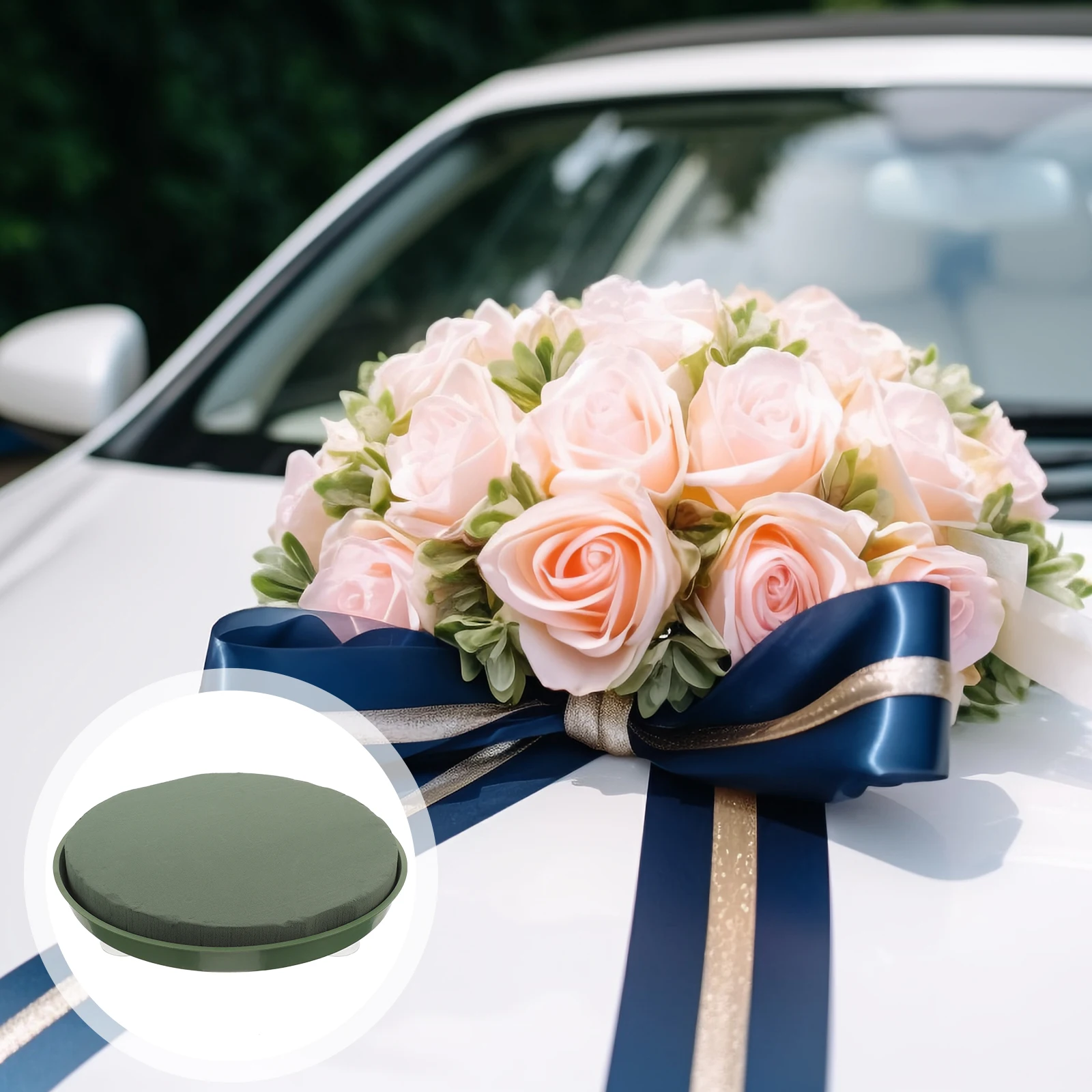 

4 присоски, свадебный декор автомобиля, круглый поднос для цветов, цветочная композиция, твердые блоки, пена «сделай сам», легкий декор автомобиля