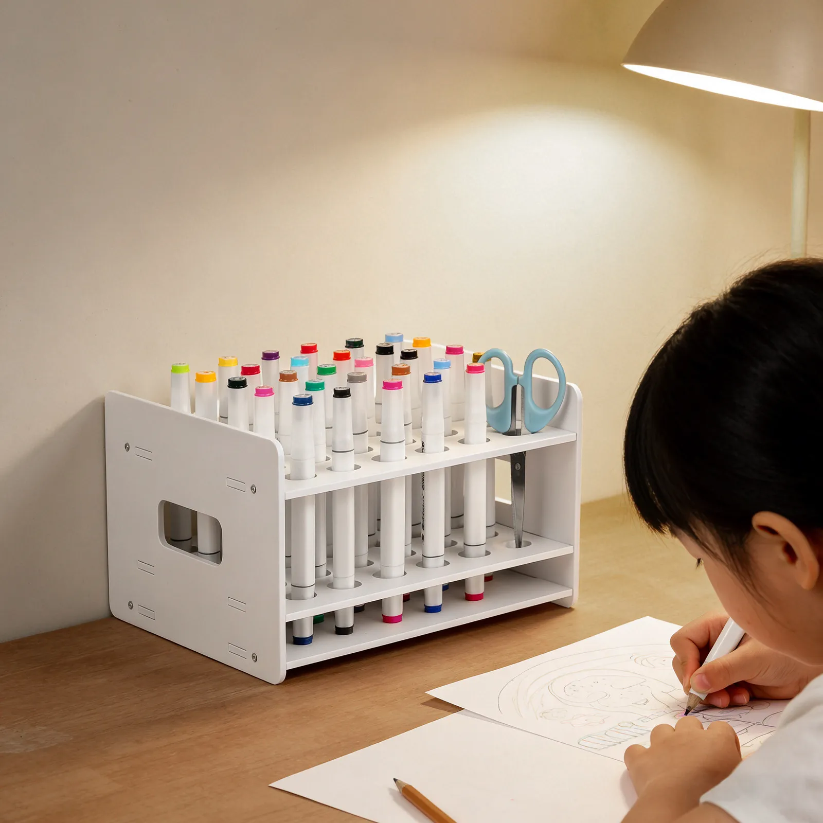 

Деревянная настольная подставка для ножниц для детского сада, портативный органайзер для пробирок, креативное хранилище для художественных принадлежностей для школы